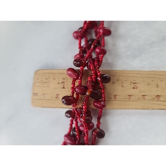 Red Multistrand Adjustable Beaded Necklace Vintage - Picture 9 of 10
